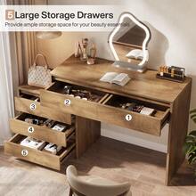 Tribesigns 63" Vanity Desk With 5 Drawers For Bedroom, Makeup Table With Removable 3-Drawer Chest Cabinet & Storage, Modern Large Dressing Table For Women Girl, Make Up Desk For Bedroom - màu nâu - Xem 4