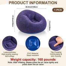 Inflatable Bean Bag Chairs Adult Blow Up Chairs Lazy Sofa Folding Portable Inflatable Chair Movie Outdoor Room Bedroom Reading Camping(Purple) - 咖啡 - 查看 10