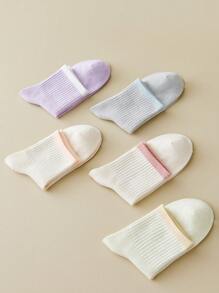 5 pares de calcetines para mujer de media caña, diseño minimalista multicolor, uso diario y casual para ir y venir
