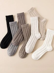 1 Pair/7 Pairs Pack Women's Crew Socks, Multicolor Cashmere Blend Cable Knit Design, Soft & Comfortable, Odor-Resistant, Sweat-Absorbent, Retro Style, Regular/Ankle Length, All Season