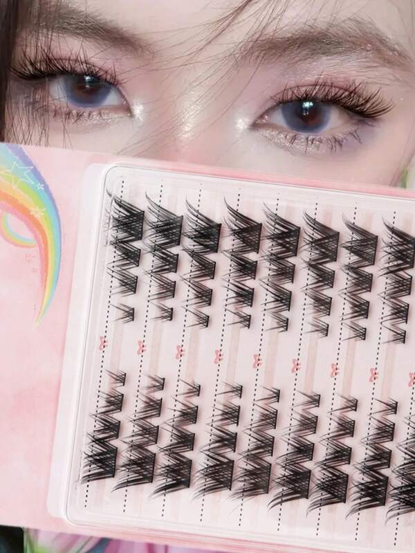 LIMEIKAI 80pcs DIY Faux Eyelash Extensions, Natural Cartoon Skillfully Mixed Length Cat Eye Lash Extensions For Dramatic Look
