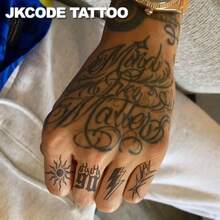 JKCODE TATTOO Waterproof Hand Temporary Tattoo For Men - Street Graffiti - "MIND OVER MATTER" Text Tattoo - Street Art Style Tattoo For Hands, Fingers, Neck, Head, Lasts Up To 15 Days - Navy Blue - View 6