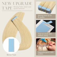 Tape In Hair Extensions Bleach Blonde 100% Real Human Hair 16-26 Inches 20pcs 50g/Pack Straight Seamless Skin Weft Tape In Human Hair Extensions Blonde(16-26 Inches #613 Bleach Blonde) - S613 - 查看 5