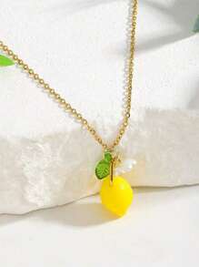 3pcs/Set Summer Fresh & Sweet Lemon Necklace & Earrings Set, Nature Inspired Fruit, Flower, Leaf Pendant Jewelry For Women