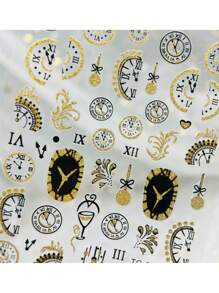 Adesivos Decorativos de Arte de Unhas 5D Vintage Relógio Dourado Brilhante