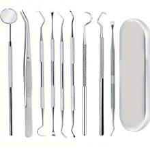 牙科工具、牙签清洁套装、舌头清洁器、不锈钢牙签套装 - 可重复使用,便携式储物盒,方便户外野餐、露营、旅行和日常使用 - 銀色 - 查看 21