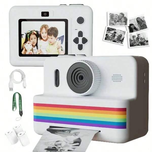 Cámara instantánea portátil para adolescentes, resolución de vídeo 720P, recargable por USB, incluye cinta métrica, cordón y talla grande, ¡hace que la fotografía creativa sea divertida!