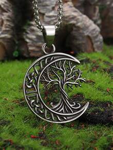 1 件时尚创意凯尔特结月亮生命之树男士女士吊坠项链，世界树幸运护身符珠宝配饰