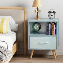 Bedside Table, Modern Open Storage Side Table, Double-Tier Nightstand, Suitable For Small Spaces, Living Rooms, And Bedrooms. - Dây rút vải màu xanh - Xem 4
