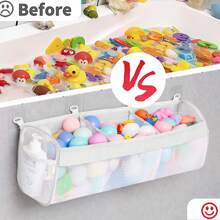 Wall-Mounted Bathtub Toy Organizer, 3 Compartment Shower Toy Holder With Wide Openings & Adhesive Hooks, Large Capacity Storage For Bath Toys Bathroom Accessories Back To School