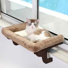 Cat Perch For Window Sill With Bolster - Orthopedic Hammock Design With Premium Hardwood & Robust Metal Frame - Cat Window Seat For Large Cats And Kittens - Dark Stained Wood With Brown Bed - Natural Color Wood W/ Brown Bed - View 8
