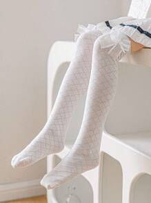 1 Pair Kids All Season Patterned Bow Decor Crew Length Socks