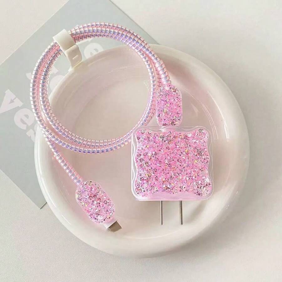 5 件闪光 TPU 保护壳适用于 20W Apple 充电器线缆保护器、充电器配件、手机配件 - 粉色 - 查看 1