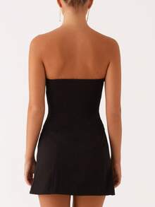 Women 3D Rose Flower Mini Dress Stain Strapless Homecoming Short Dresses Elegant Prom Cocktail Party Gown - 黑色 - 查看 4