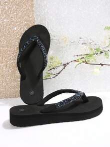 全新时尚波西米亚女士人字坡跟凉鞋 - 黑色 - 查看 2