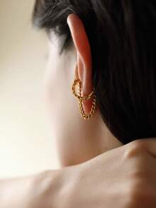 1 件 S925 纯银耳夹 14k 镀金个性化扣无耳孔流苏链耳环女士可叠戴珠宝 - 單隻耳夾 - 查看 2