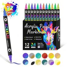 Juego de bolígrafos de marcador acrílico de doble cabeza y doble color de alta calidad, 12 piezas (24 colores) / 24 piezas (48 colores) / 36 piezas (72 colores), inodoro, resistente al agua, secado rápido, marcador permanente apto para pintura de rocas, madera, lienzo, plástico, metal, piedra y superficie textil, arte y grafiti ideales para manualidades DIY, regalos de Acción de Gracias, Pascua, Navidad, útiles escolares, vuelta al cole