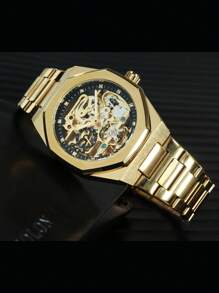 FORSINING 1 Stück Herren Mode Unregelmäßige Tourbillon Skelett Automatik Mechanische Uhren Luxus Edelstahl Armband Eingefroren Zifferblatt Leuchtende Zeiger Business Lässig Herren Uhr Geschenk