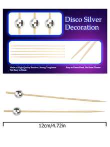 鸡尾酒摇铃、迪斯科球装饰牙签、开胃菜银色鸡尾酒串、迪斯科主题派对用品木制长鸡尾酒摇铃（4.7 英寸，银色）、蛋糕装饰