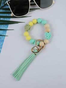 1pc Fashionable Boho-Style Silicone Beaded Keychain - Attractive Leaf Pendant & Colorful Tassel Decor - Perfect Spring/Summer Accessory Gift For Women Car Accessories Bag Charm School Cute Goth Y2k Bag Lanyards With Id Holder Car Accessories Bag Charms Christmas - Multicolor - View 22
