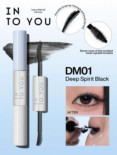 INTO YOU مسكارا ذات رأسين من نوع "INTO YOU" بشكل قلب، مع مشط أسنان واسع من 3 صفوف