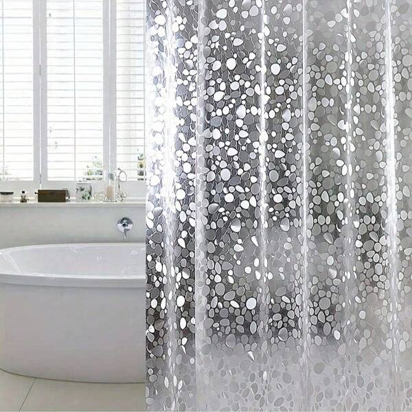 1 pieza Cortina de ducha de textura de cantos rodados de moda en EVA, impermeable y sin olor, cortina transparente sin ganchos, adecuada para baño y entrada, de vuelta al colegio