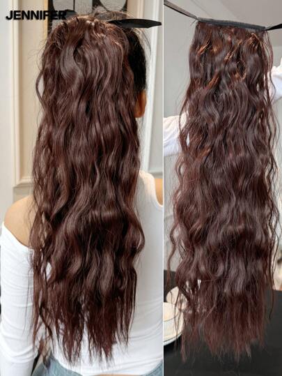 JENNIFER 24 Inch Dark Brown Ponytail With Hair Tie Wrapped Around Curly Wavy Ponytail Extensions Synthetic Clip In Hair Extensions Elegant For Daily Use Hair Accessories(Four Colors Available)
