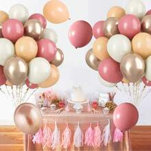 35/50 globos de látex rosa, globos de 10 pulgadas (25,4 cm) de color melocotón y rosa vintage, globos dorados champán, adecuados para cumpleaños, fiestas, aniversarios, bodas, despedidas de soltera y diversas decoraciones de fiesta - Multicolor - Ver 2