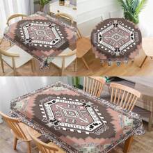 1 pieza Mantel de estilo bohemio con estampado, mantel rectangular o redondo de poliéster impermeable con impresión digital, adecuado para la sala de estar, mesa de comedor al aire libre, mesa redonda pequeña