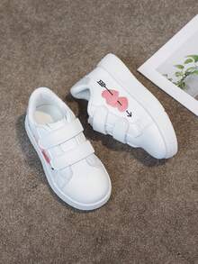 1双儿童男女通用百搭休闲白色运动鞋，舒适透气卡通刺绣平底学生鞋，时尚休闲可爱跑步运动鞋
