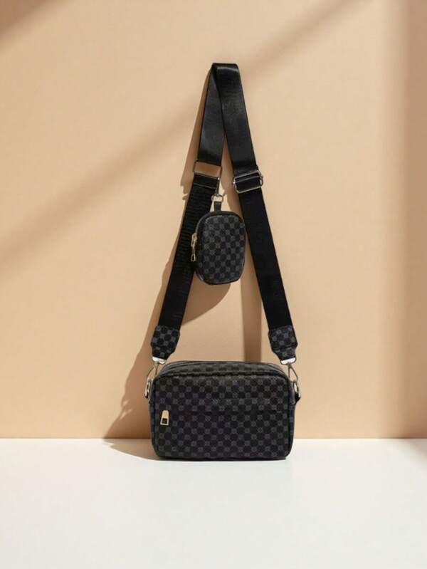 Two Pieces Embroidered Thread Men's Crossbody Bag, Mini Key Bag, Fashionable And Retro Bag, Crossbody Bag