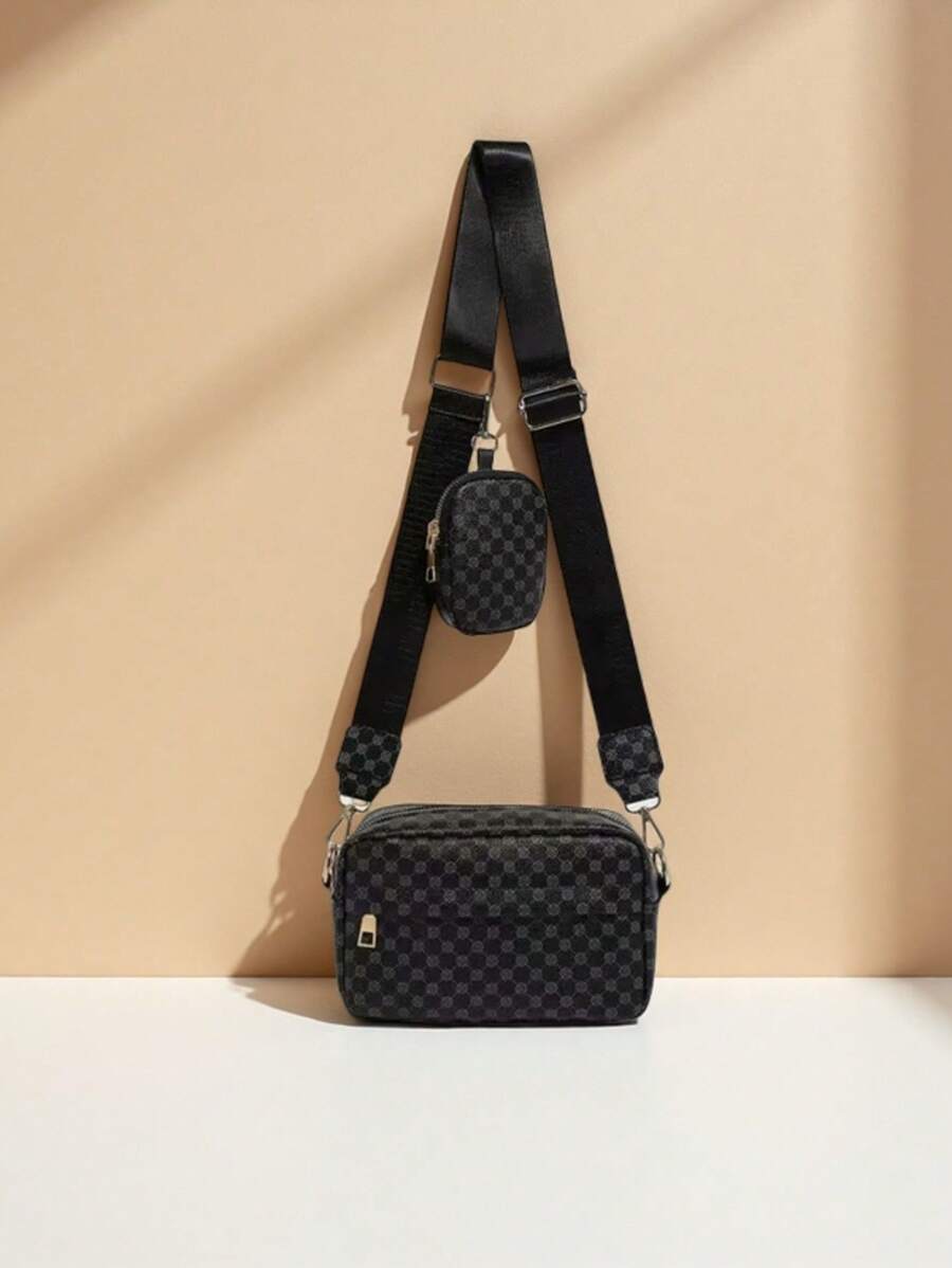 Two Pieces Embroidered Thread Men's Crossbody Bag, Mini Key Bag, Fashionable And Retro Bag, Crossbody Bag