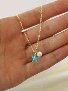 1 Peça Colar Minimalista Moda Banhado a Ouro 14k/Prata com Concha e Pérola, Adequado para Senhoras/Meninas, Use no Dia de Trabalho ou de Presente