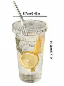 1 380ML Striped Coffee Cup, Heat-Resistant Lid Straw Glass Cup, Iced Coffee Cup, Drinking Cup, Summer And Winter Drinking Ware, Restaurant Glass Cup, Milk Cup, Iced Coffee And Juice Cup, Home, School, Office, Portable Water Bottle And Cup For Car Travel