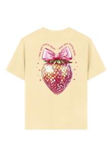 1 pieza Camiseta de manga corta y cuello redondo informal con estampado para niñas adolescentes, estampados de personajes de moda coloridos que inspiran la imaginación y la autoexpresión, ropa de estudiante de verano