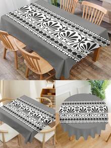 1pc Floral Retro Printed Tablecloth, Modern Polyester Rectangular/Round Waterproof Tablecloth, Digital Retro Printing Design Suitable For Living Room, Outdoor Dinner Table, Small Round Table - Multicolor - View 2