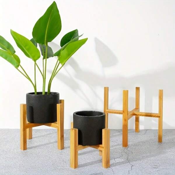 Suporte rústico de madeira para plantas com bandeja de bambu, suporte multiuso para suculentas e vasos de flores, acabamento pintado, sem necessidade de montagem, decoração para jardim e gramado