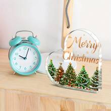 قطعة واحدة من الديكور الأكريليك الفني بشكل قلب مزخرف بنمط شجرة العيد - ديكور قابل للتثبيت على المكتب لعيد الميلاد والشكر والعام الجديد، لا يحتاج لطاقة أو بطارية