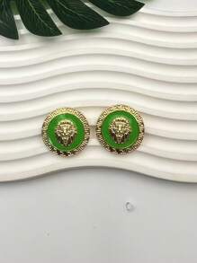 1pair Fashion Luxurious Lion Head Style Zinc Alloy Dangle Earrings, Suitable For Women To Wear Daily, Holiday, Festival, Travel