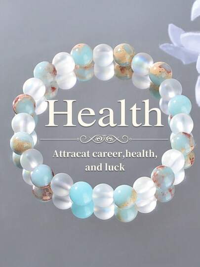 1pc Vintage Bohemian Style 8mm Natural Shoushan Stone Beads Bracelet, Meaning Healthy & Luck Elastic Bangle For Women, Suitable For Daily And Vacation Jewelry Accessories