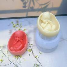 1pc 3D Egg Shell Shape Baby Wax Candle Silicone Mold, DIY Plaster Nursery Rocking Cradle Decor Epoxy Resin Silicone Mold - White - View 4