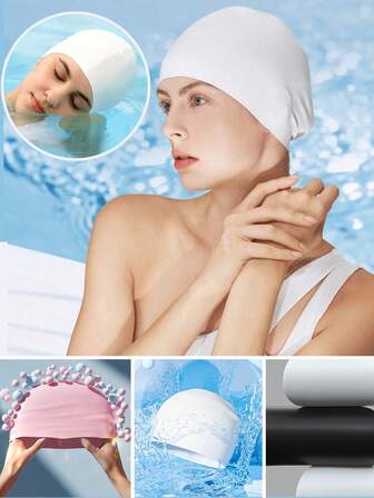 1 Stück Erwachsenen Silikon Schwimmkappe, Erwachsene wasserdichte vergrößerte komfortable nicht einengende Kopfbedeckung, Silikon Schwimmkappen für Herren und Damen, wasserdichte Schwimmkappen, Schwimmkappen für Frauen, Erwachsene, Strandutensilien, Strandaccessoires, Poolschwimmer