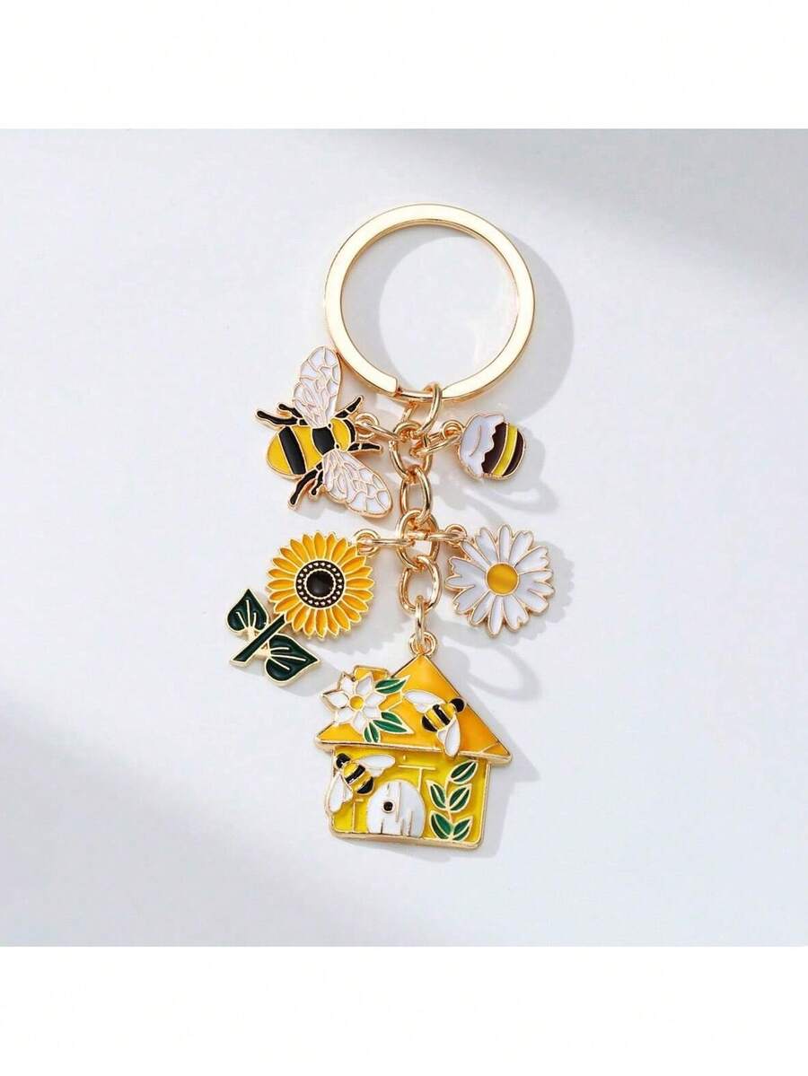 1 件锌合金油滴蜜蜂钥匙扣 - 带蜜蜂、雏菊、向日葵、蜂蜜和房屋饰物、昆虫系列钥匙扣、背包装饰、钱包、教师节礼物、情人节汽车配件包饰学校可爱哥特 Y2k 万圣节配饰教师节 - 彩色 - 查看 1