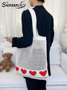 Summer Fashion Vacation Beach Bag, Elegant White Women's Bag, Crochet Bag Women's Handbag, Lunch Bag, Shoulder Bag Travel Essentials, Cruise Essentials, Suitable For Daily Leisure, Vacation, Shopping And Clothing Matching Business Casual Women, College Students, Mother's Day Gifts Wedding Bride Bridesmaid Gifts