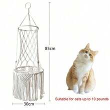 1pc Bohemian Style Pet Hammock, Handwoven Cat Swing, Four-Season Use Cat Nest, Hanging Cat Tree - Mattress Not Included - White - View 2