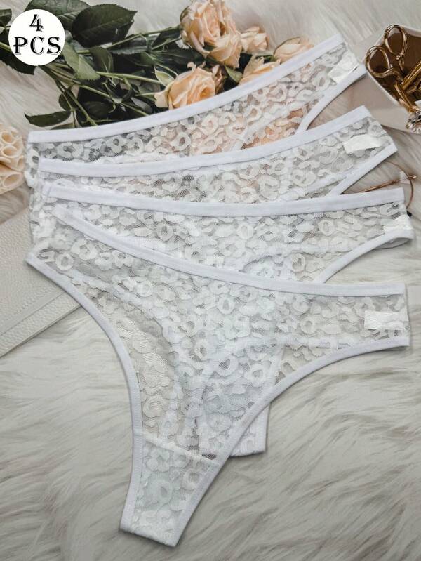 4pcs/Pack Multicolor Lace Low Waist Thong Panties