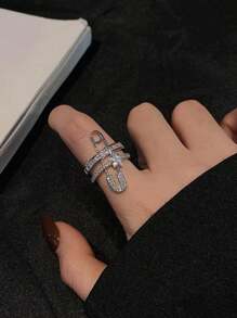 1pc Fashionable Micro-Inlaid Zirconia Five-Pointed Star Brooch Ring
