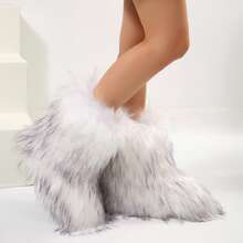 Stylish Personalized Winter Boots For Women - Adorable Spicy Girl Mid-Length Snow Boots, Cozy And Warm,Fluffy Boots Faux Fur Boots Women Shoes - 白色 - 查看 1