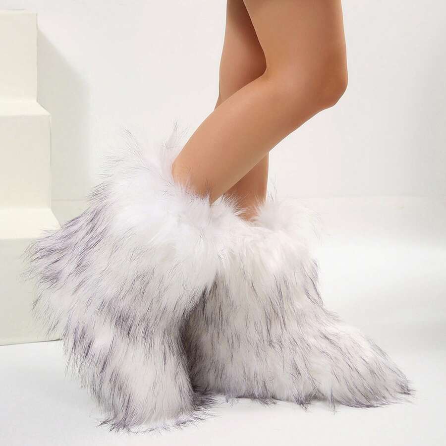 Stylish Personalized Winter Boots For Women - Adorable Spicy Girl Mid-Length Snow Boots, Cozy And Warm,Fluffy Boots Faux Fur Boots Women Shoes - 白色 - 查看 1