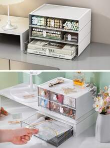 Organizador de escritorio multifuncional con cajones, caja de almacenamiento para productos de cuidado de la piel, papelería, joyería, cosméticos, para oficina, dormitorio, herramientas de maquillaje, accesorios para el cabello, portabarras de labios y perfumes, organizador de maquillaje